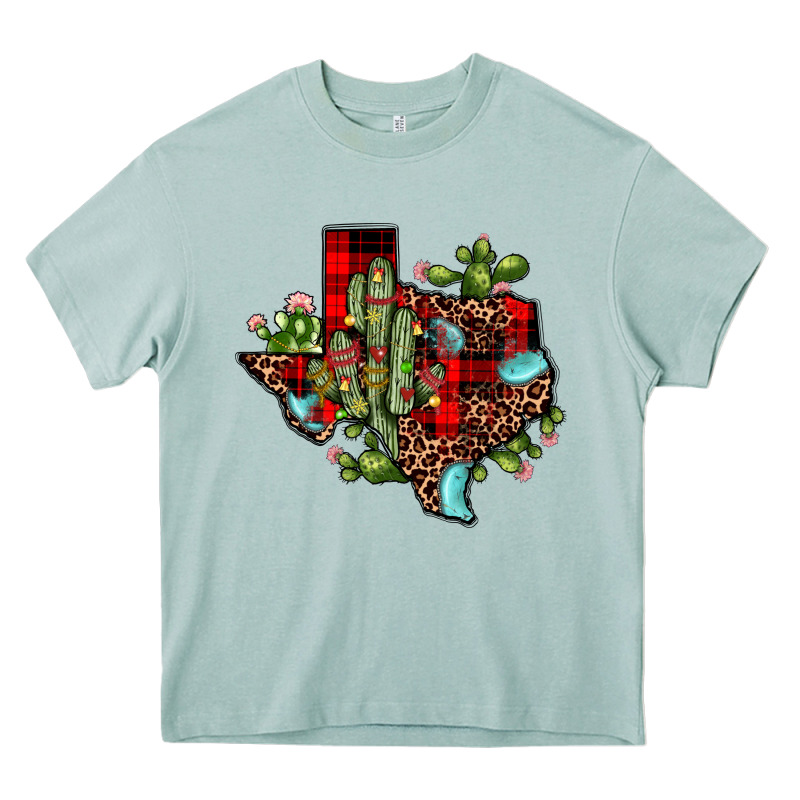 Cactus Christmas Texas Map Heavy Core Tee by JahusDesignShop | Teevron