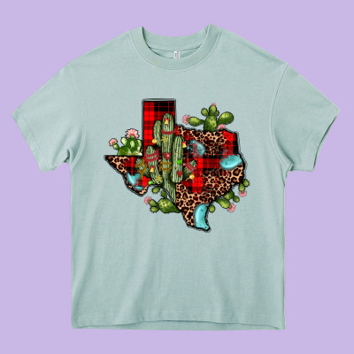 Cactus Christmas Texas Map Heavy Core Tee Designed By Jahusdesignshop