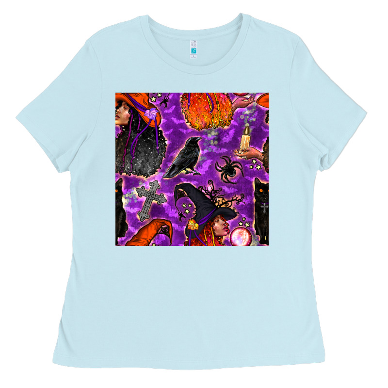 Halloween Witch Seamless Pattern Ladies Tee by BundleAndBundleShop | Teevron