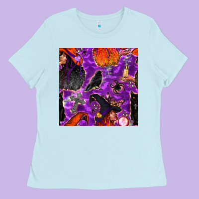 Halloween Witch Seamless Pattern Ladies Tee Designed By Bundleandbundleshop