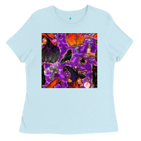 Baby Blue halloween witch seamless pattern Ladies Tee - BundleAndBundleShop