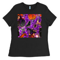 Black halloween witch seamless pattern Ladies Tee - BundleAndBundleShop