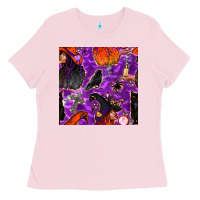 Bubblegum Pink halloween witch seamless pattern Ladies Tee - BundleAndBundleShop