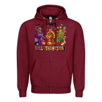 Burgundy Happy Hallothanksmas Zipper Hoodie - texasbilliewilder