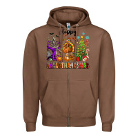 Chestnut Happy Hallothanksmas Zipper Hoodie - texasbilliewilder