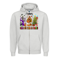 Dove Grey Happy Hallothanksmas Zipper Hoodie - texasbilliewilder