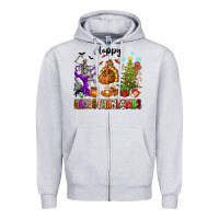 Heather Grey Happy Hallothanksmas Zipper Hoodie - texasbilliewilder