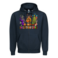 Navy Happy Hallothanksmas Zipper Hoodie - texasbilliewilder