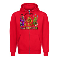 Red Happy Hallothanksmas Zipper Hoodie - texasbilliewilder