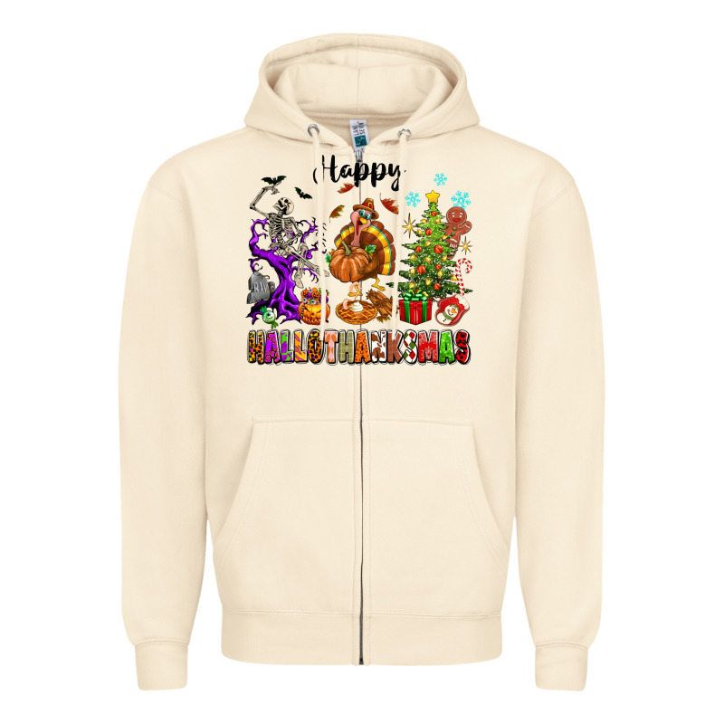 Happy Hallothanksmas Zipper Hoodie by texasbilliewilder | Teevron