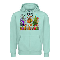 Seafoam Happy Hallothanksmas Zipper Hoodie - texasbilliewilder