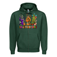 Sports Green Happy Hallothanksmas Zipper Hoodie - texasbilliewilder
