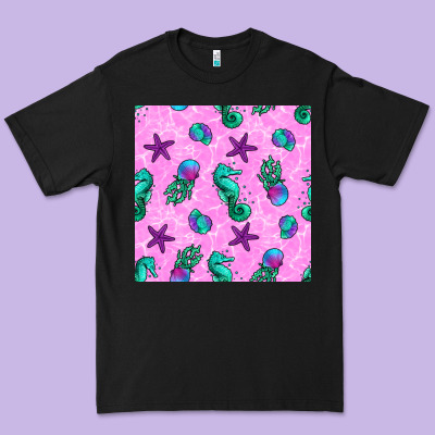 Summer Ocean Seamless Pattern Premium Tee Designed By Bundleandbundleshop