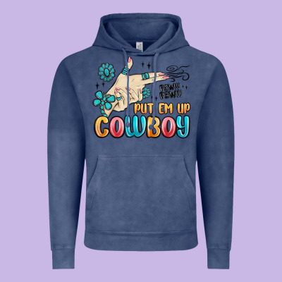Western Turquoise Put Em Up Cowboy Vintage Hoodie Designed By Maliassmallbusiness