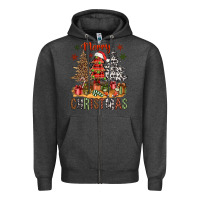 Charcoal Heather Merry Christmas with western trees Zipper Hoodie - NancyCooperArtShop