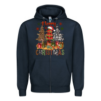 Navy Merry Christmas with western trees Zipper Hoodie - NancyCooperArtShop