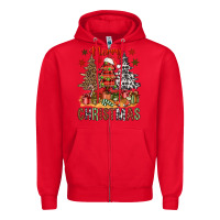 Red Merry Christmas with western trees Zipper Hoodie - NancyCooperArtShop