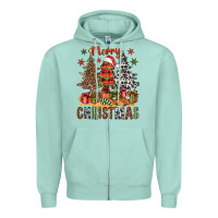 Seafoam Merry Christmas with western trees Zipper Hoodie - NancyCooperArtShop