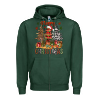 Sports Green Merry Christmas with western trees Zipper Hoodie - NancyCooperArtShop
