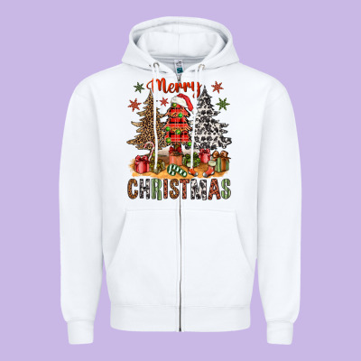 Merry Christmas With Western Trees Zipper Hoodie Designed By Nancycooperartshop