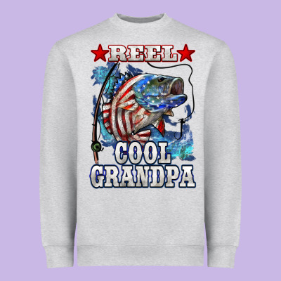 Reel Cool Grandpa American Flag Bass Heavyweight Sweatshirt Designed By Lillyallendesigns