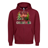 Burgundy Merry Christmas flamingo Zipper Hoodie - texasbilliewilder