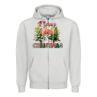 Dove Grey Merry Christmas flamingo Zipper Hoodie - texasbilliewilder