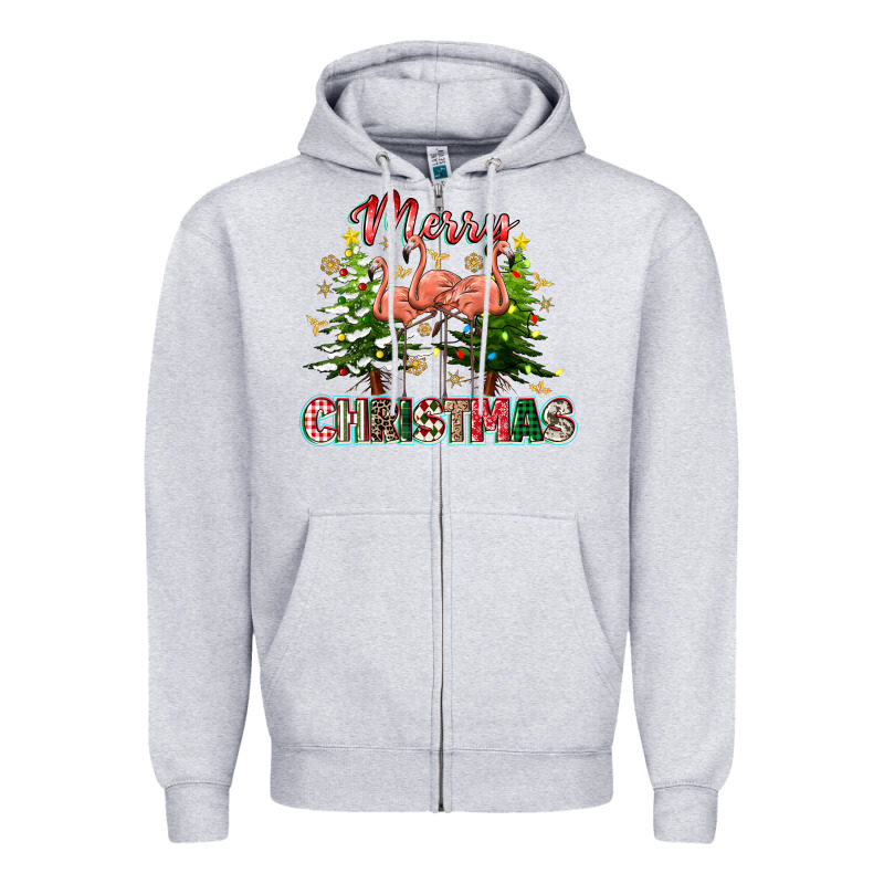 Merry Christmas Flamingo Zipper Hoodie by texasbilliewilder | Teevron