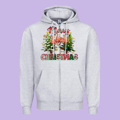 Merry Christmas Flamingo Zipper Hoodie Designed By Texasbilliewilder