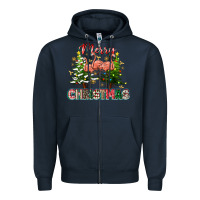 Navy Merry Christmas flamingo Zipper Hoodie - texasbilliewilder