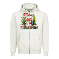 Oatmeal Heather Merry Christmas flamingo Zipper Hoodie - texasbilliewilder