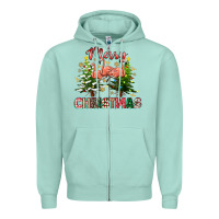 Seafoam Merry Christmas flamingo Zipper Hoodie - texasbilliewilder