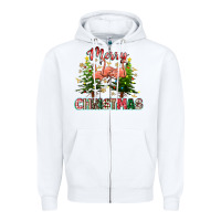 White Merry Christmas flamingo Zipper Hoodie - texasbilliewilder