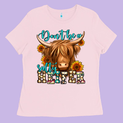 Don't Be A Salty Heifer Long Haired Cow Ladies Tee Designed By Jasminsmagicworld