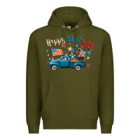 Army Green happy 4th of july gnome truck Premium Hoodie - CowGirlArtShop