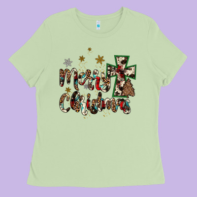 Merry Christmas Wood Slice Ornament Ladies Tee Designed By Jahusdesignshop