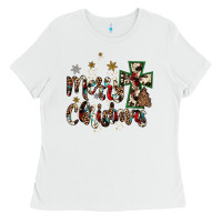 White merry christmas wood slice ornament Ladies Tee - JahusDesignShop