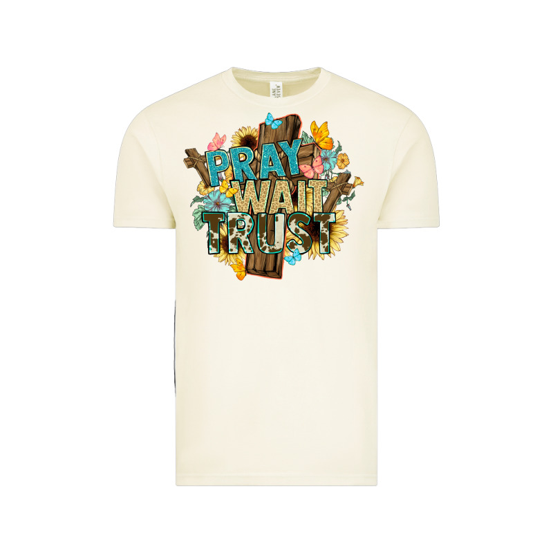 Pray Wait Trust Crosses Christian Vintage Tee by NancyCooperArtShop | Teevron