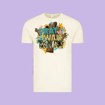 Pray Wait Trust Crosses Christian Vintage Tee Designed By Nancycooperartshop