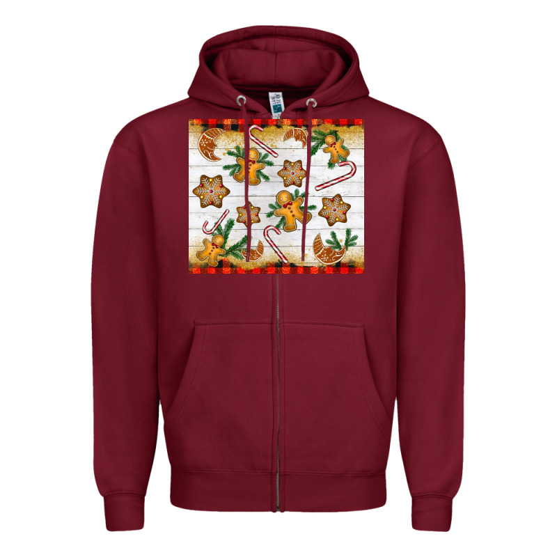 Christmas Gingerbread Cookies And Candy Cane Zipper Hoodie by NancyCooperArtShop | Teevron