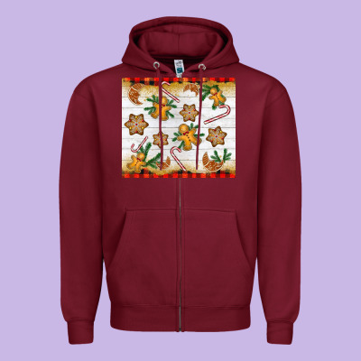 Christmas Gingerbread Cookies And Candy Cane Zipper Hoodie Designed By Nancycooperartshop