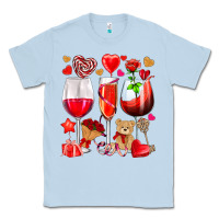 Dusty Blue valentines day wine glasses Classic Tee - NancyCooperArtShop