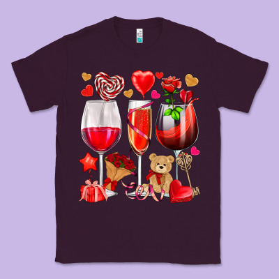 Valentines Day Wine Glasses Classic Tee Designed By Nancycooperartshop