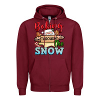 Burgundy Baking through the snow Zipper Hoodie - NancyCooperArtShop