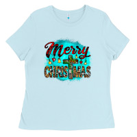 Baby Blue merry christmas wood slice ornament Ladies Tee - JahusDesignShop