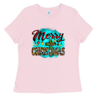 Bubblegum Pink merry christmas wood slice ornament Ladies Tee - JahusDesignShop