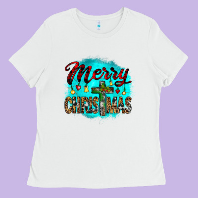 Merry Christmas Wood Slice Ornament Ladies Tee Designed By Jahusdesignshop