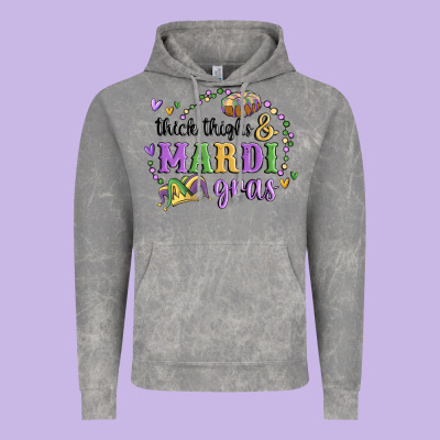 Thick Thighs Mardi Gras Vintage Hoodie Designed By Maliassmallbusiness