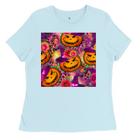 Baby Blue halloween witchy pumpkin seamless pattern Ladies Tee - BundleAndBundleShop