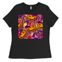 Black halloween witchy pumpkin seamless pattern Ladies Tee - BundleAndBundleShop